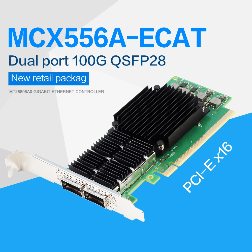 MCX556A-ECAT 100G 듀얼 포트 광섬유 네트워크 카드 ConnectX-5 CX556A