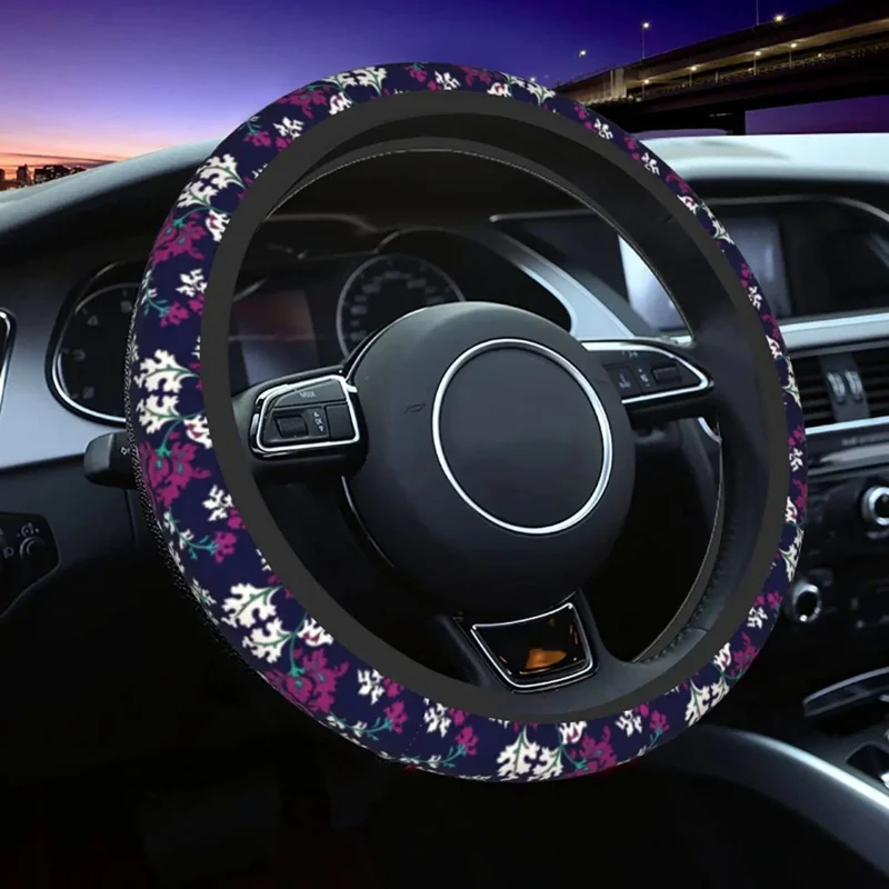 

Vintage Purple Flower Car Steering Wheel Cover for Women Girls Auto Universal Fit 14.5-15 Inch Breathable Anti Slip Protector