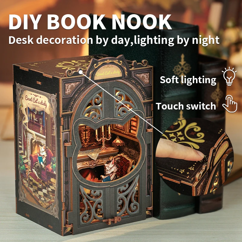 Cutebee Diy Mini Wooden Dollhouse  With Furniture Light Casa Doll House Miniature Count Cat‘s Study For Toys Birthday Gifts 2