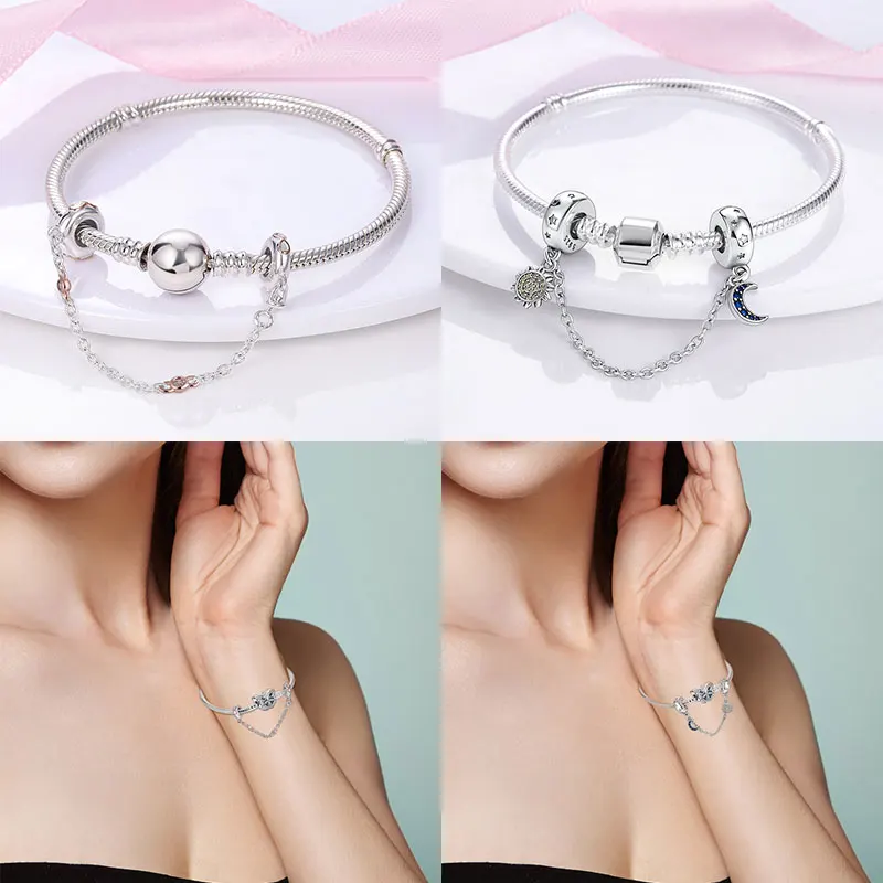 원래 100% 스타 문 안전 체인 맞는 925 원래 팔찌 & 3mm 팔찌 DIY 쥬얼리 여성 선물 만들기