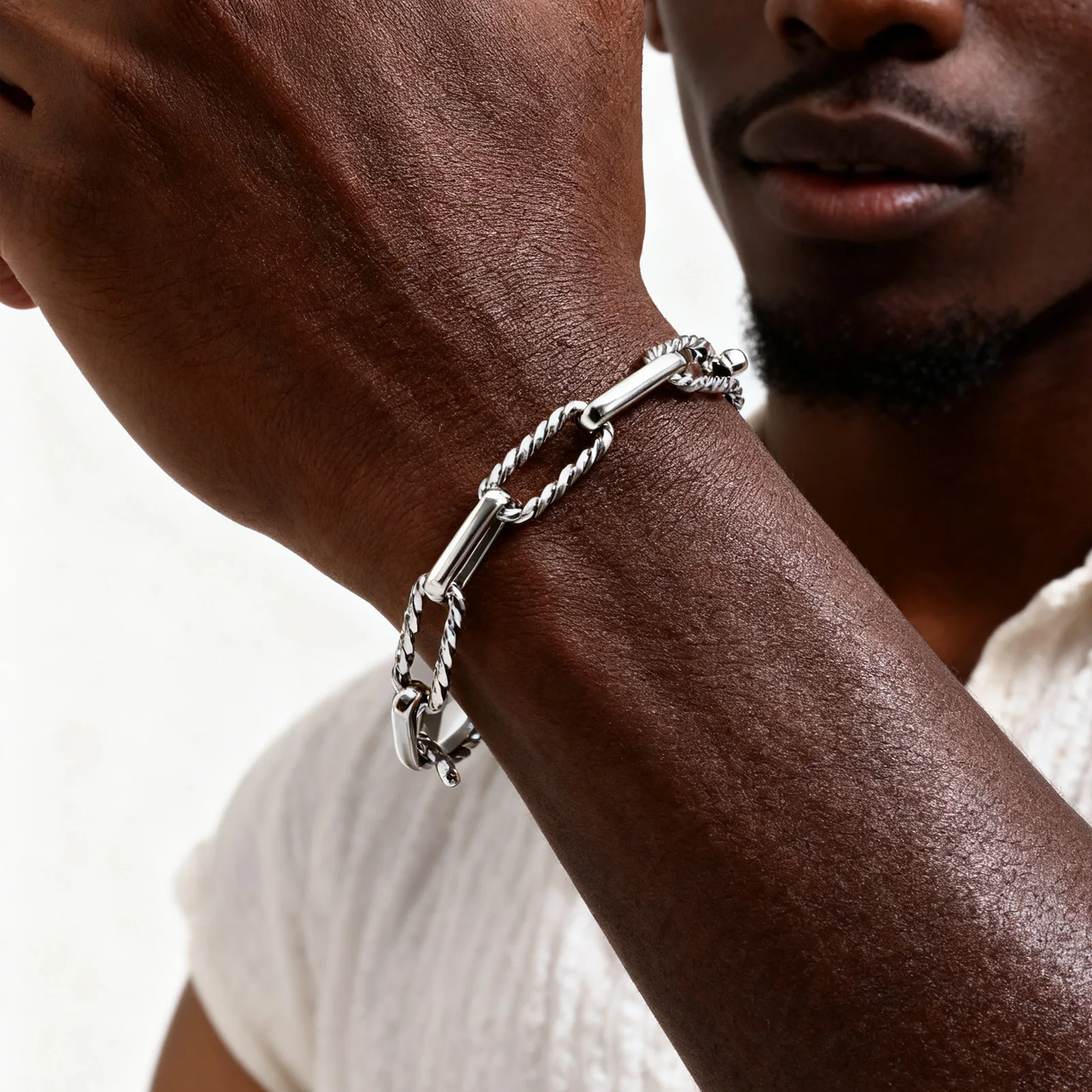 Trendy Men's Chain Bracelet,Stainless Steel Rectangular Chain Wristband,Hip Hop Jewelry Gift