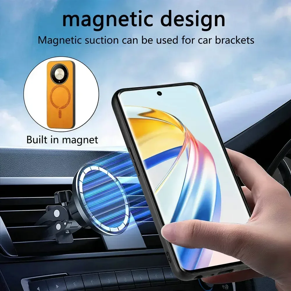 Luxury Leather Back Panel Phone Case with Magsafe Compatibility and Magnetic Cover