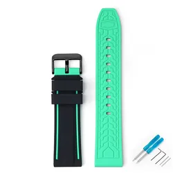 Dual-Color 22mm Waterproof Diving Silicone Watch Strap with Tool Kit - 22mm (Black green 02)