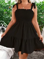 plus Size Ladies Solid Elastic Strap Butterfly Knot A-Line Halter Dress Vacation Gown Women's plus Size Clothing - Image 5