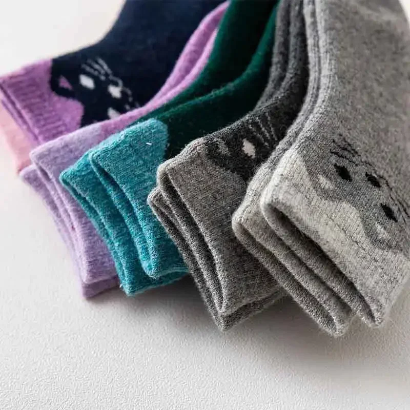 Cute Cat Warm Baby Sock Retro European Style Calf Socks for Kids Boy Girl Autumn Winter Thermal Cotton Sock for 1-12 Year Kid