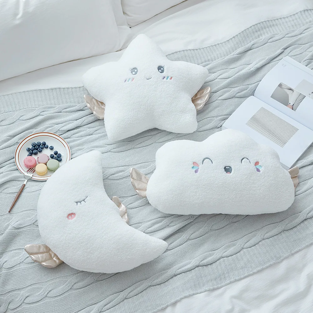 Skin-friendly White Cloud Star Moon Angel Wings Soft Stuffed Decor Pillows Cute Sky Pillow 1PC 4