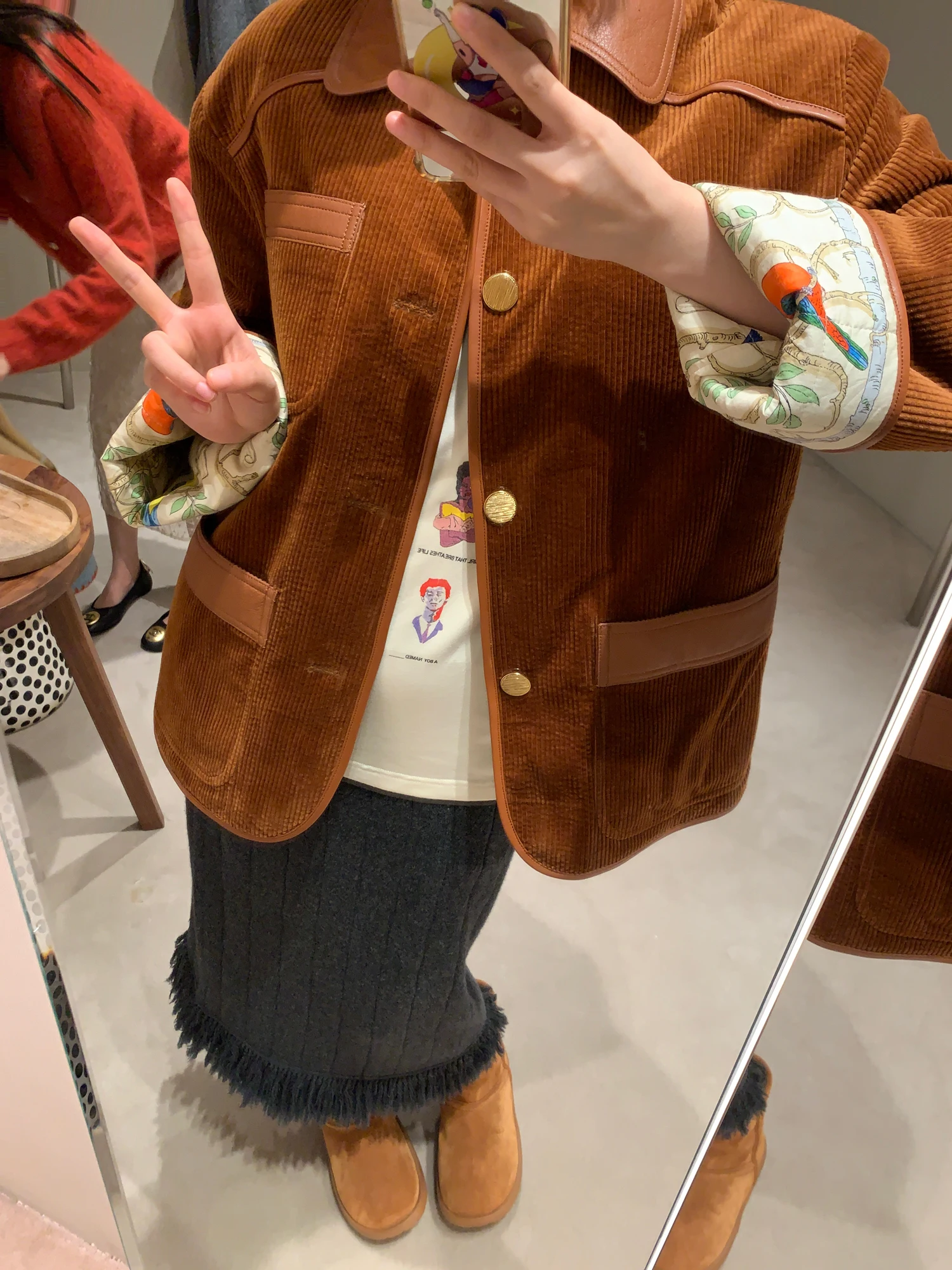 

New women's vintage coat for winter 2023 reversible corduroy jacket