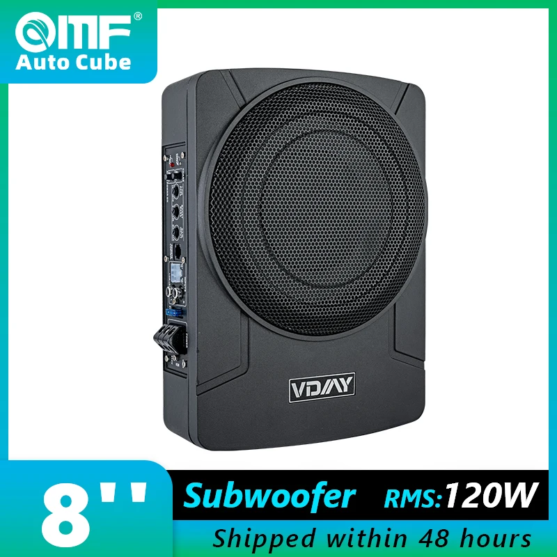 120W 8inch Slim Under Seat Powered Subwoofers Black Subwoofer Speaker with Built in Amp Combo Car Audio 640 Sound System