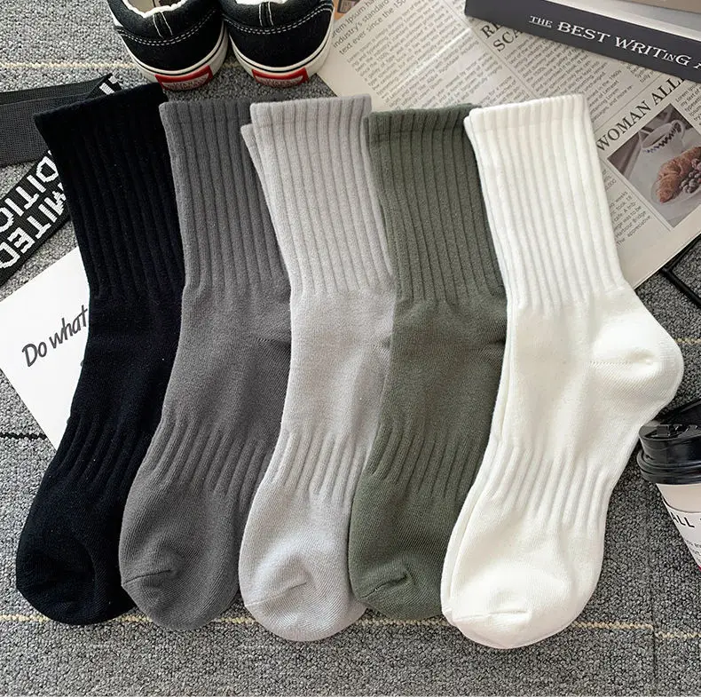 Mens Black  White Warm Socks Set - 5 Pairs Autumn Winter Sport Short Socks