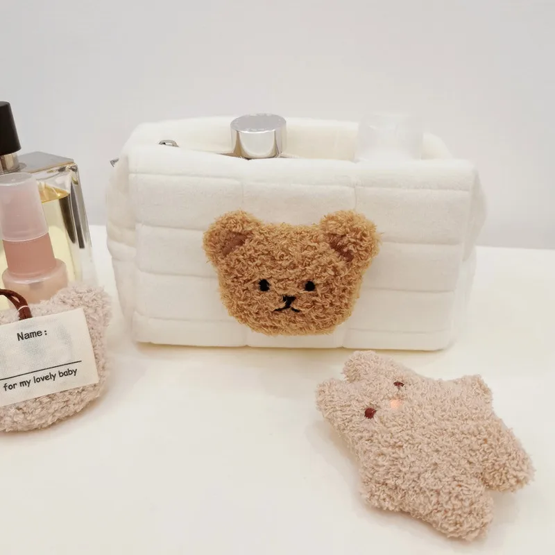 Portable Cute Bear Baby Toiletry Bag Make Up Cosmetic Bags Diaper Pouch Baby Items Organizer Reusable Cotton Cluth Bag for Mommy 2