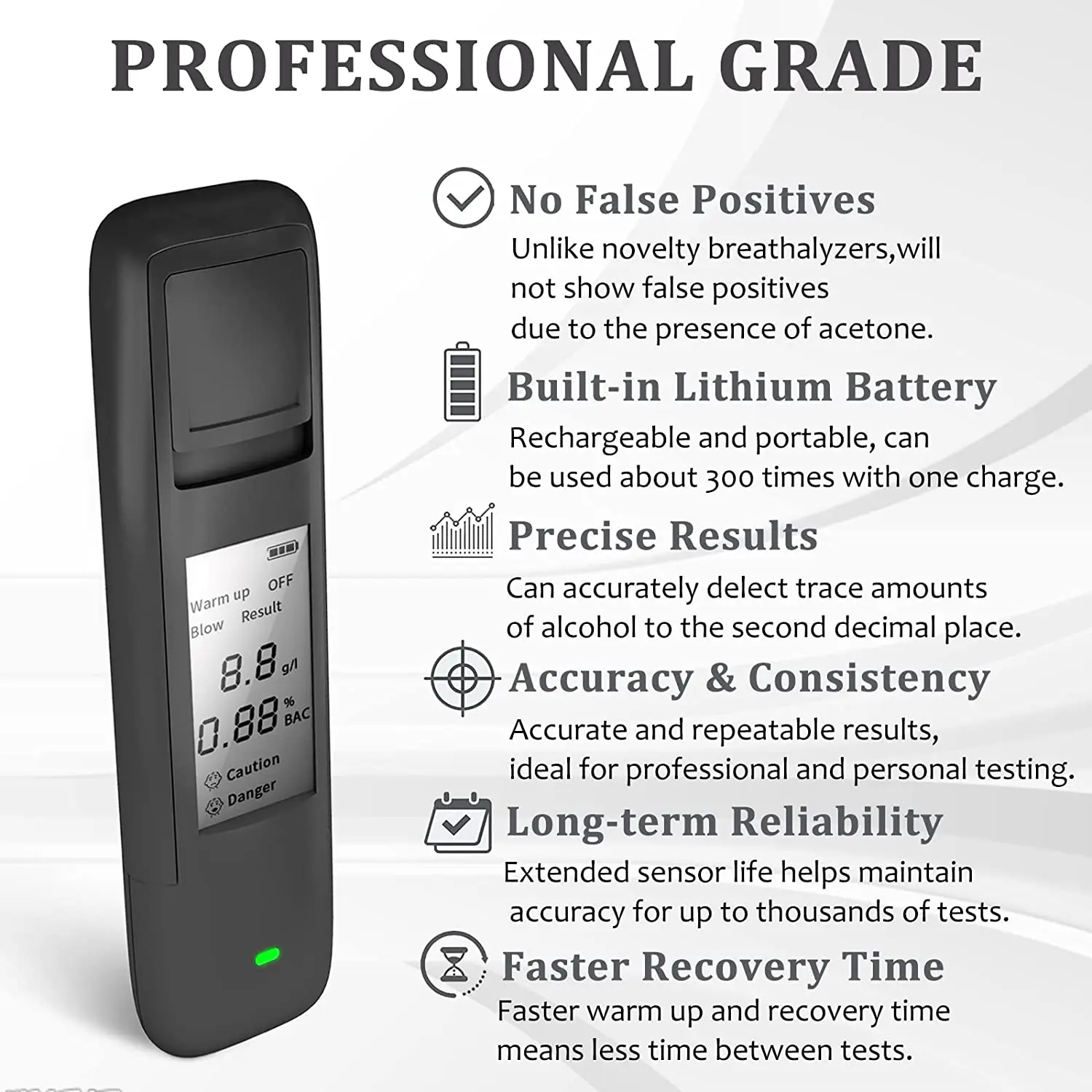 

Non-Contact Portable Alcohol Tester with Digital Display Screen , USB Rechargeable BAC Tester with Police Grade High Accuracy
