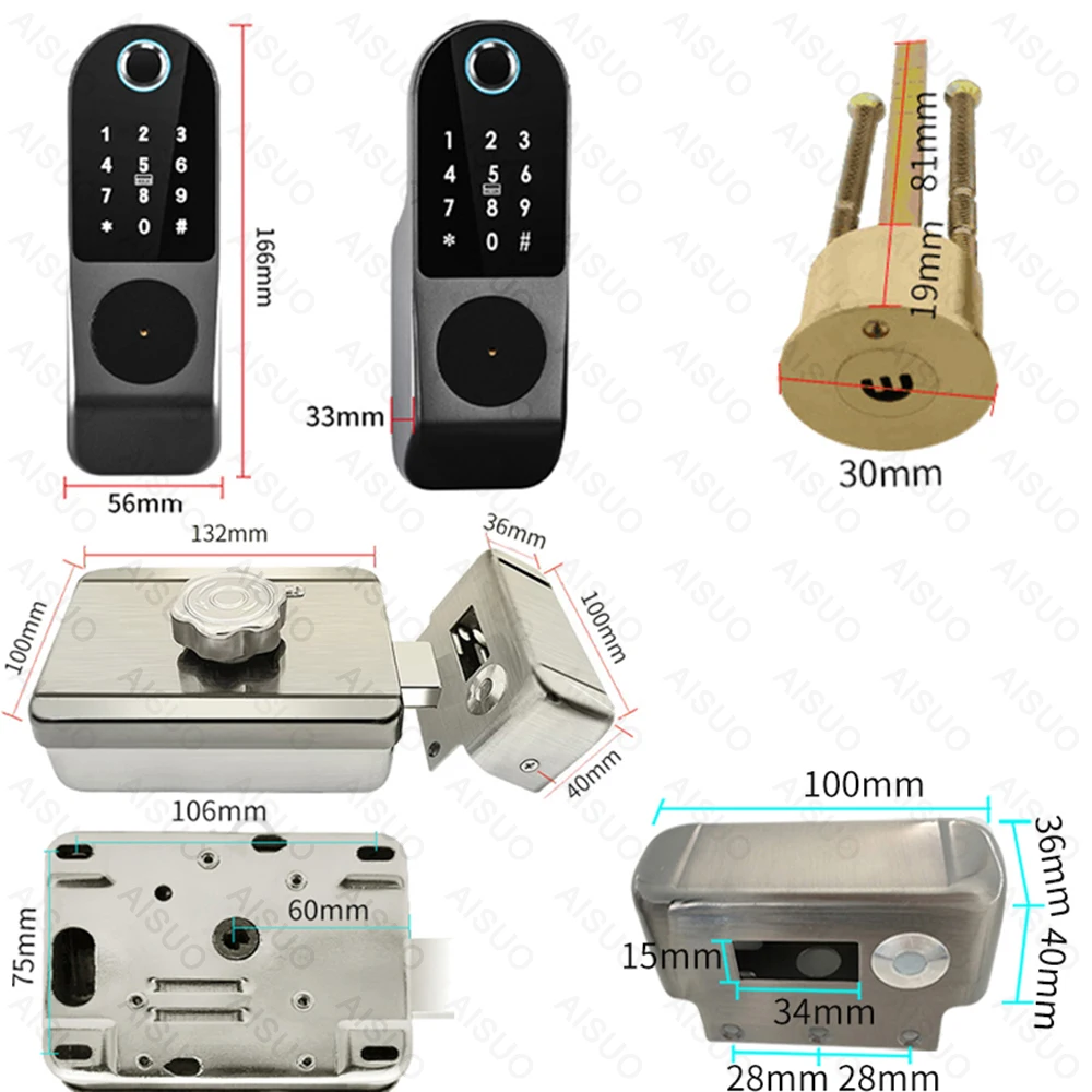 TUYA WIFI Smart Lock Fingerprint Biometric Digital Remote Control Outdoor Waterproof For Door