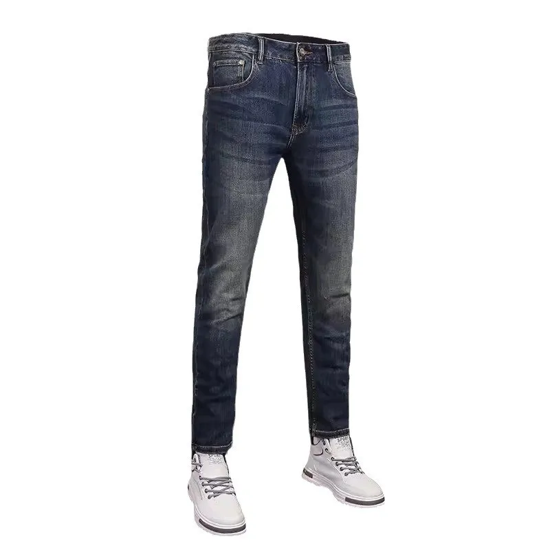 Fashion Vintage Men Jeans High Quality Retro Washed Blue Stretch Elastic Slim Jeans Men Casual Designer Denim Pants Hombre