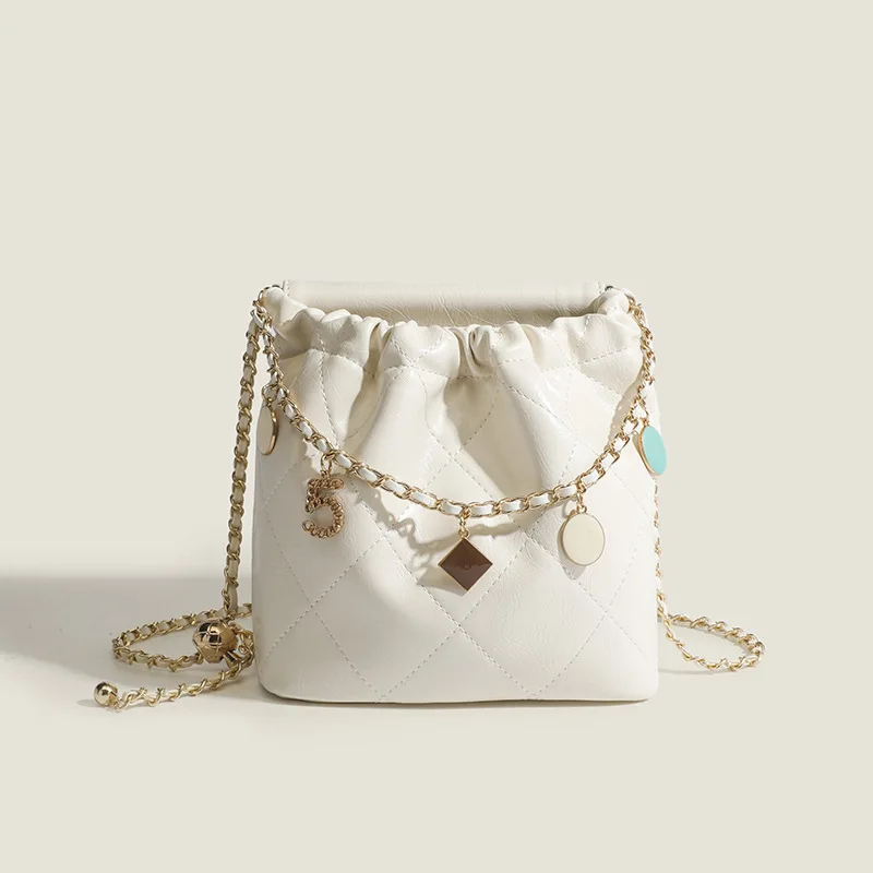 Maxdutti Vintage Chain Texture Bucket Bag 2023 New Messenger Bag Ladies Fashion Versatile Bag Women's Single Shoulder