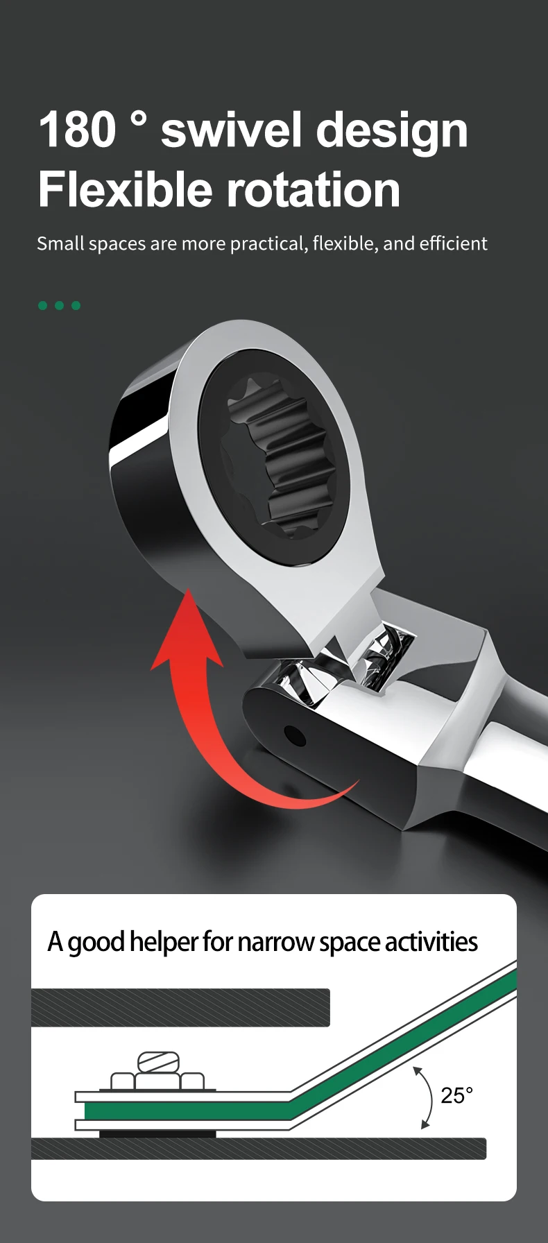 6–10 mm automatischer, schnell- und arbeitssparender, offener Universal-Ratschenschlüssel mit 72 Zähnen und beweglichem Kopf für den doppelten Einsatz – Detail 4