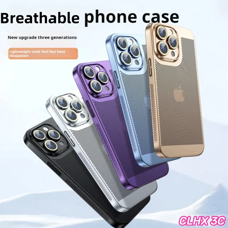 

Fashion Electroplated Shell Heat Dissipation Phone Case For iPhone 15 14 13 12 11 Pro Max 7 8 Plus XS XR X Lens Protective Cover