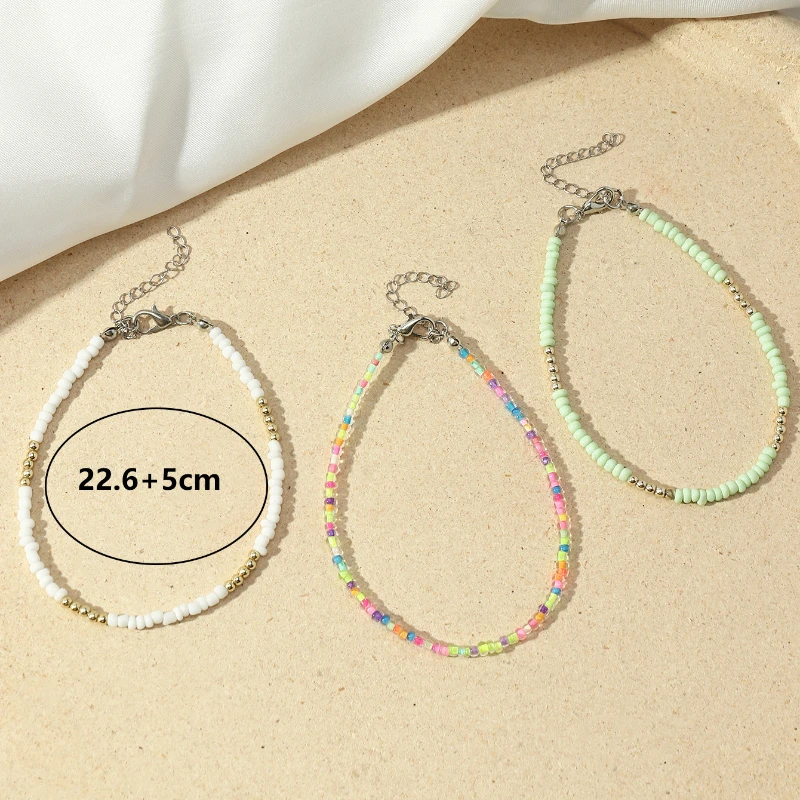 Silver anklet bracelet Ankle chains Bead bracelet Beads anklet Fashion accessories 3Pcs/Set bohemian colorful beaded beads anklets for women