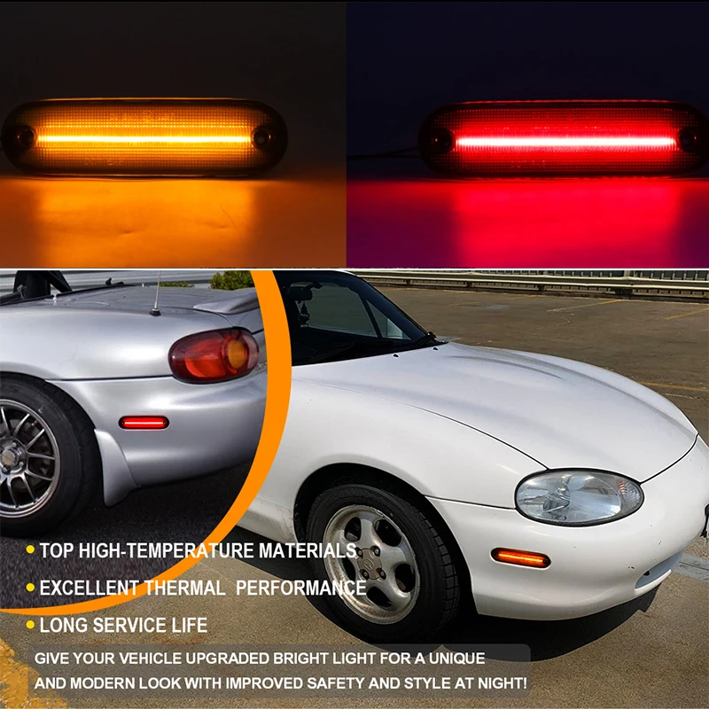 For Mazda Miata MX-5 MX5 1990-2005 Clear & Smoked Lens LED Side Marker Lamp Ambe