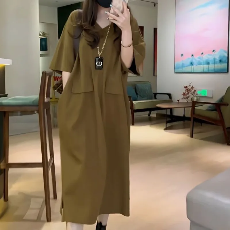 Sense of Advanced Dresses Plus-size Women Dress Relaxed Temperament Big Skinny Dress with Belly Cover Maternity Dress Nightgownn