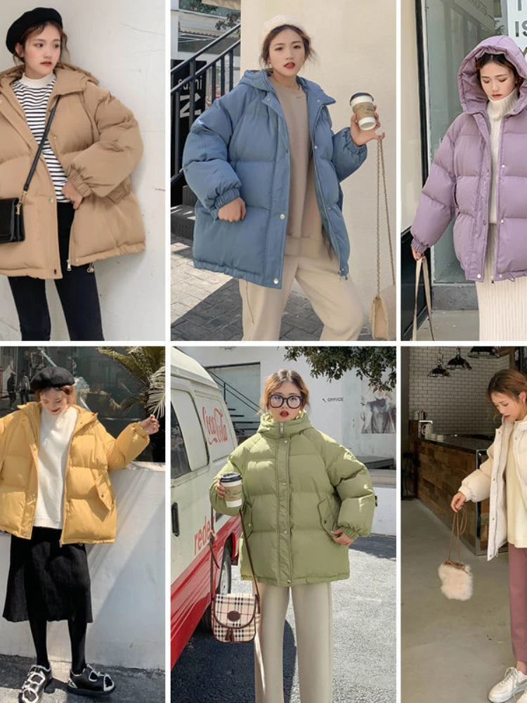 New 2020 Women Short Jacket Winter Thick Hooded Cotton Padded Coats Female Korean Loose Puffer Parkas Ladies Oversize Outwear 2