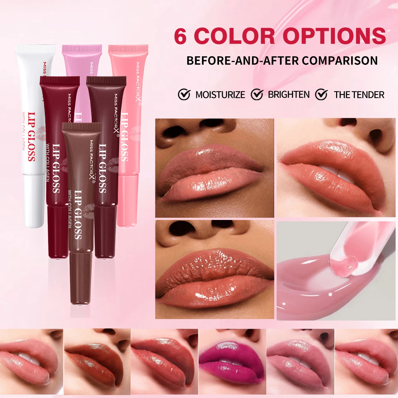 6pcs/box 6-color lip gloss set Unique gift set Long-lasting moisturizing Glossy lip color Valentine’s Day gift Thanksgiving gift 5