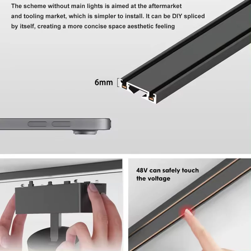 Black White 6MM Smart Magnetic Track Light Tuya Zigbee Dimmable Ultra Thin Rail Slim Lamp Surface Mount Safe DC48V for Home 3