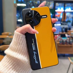 Luxury Leather Texture Fluorescence Color Blocking Shockproof Bumper Case - Redmi K80 (Yellow)