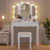 Makeup Vanity with Lights, Vanity Desk with Lighted Mirror and Stool, Vanity Table Set with Drawers, 3 Light Settings 1