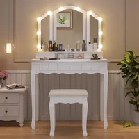 Makeup Vanity with Lights, Vanity Desk with Lighted Mirror and Stool, Vanity Table Set with Drawers, 3 Light Settings 1