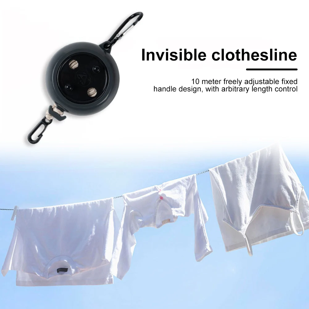 Clothes Drying Line 10M Clothesline Retractable Non-Perforated Clothes Drying Line Portable Outdoor Camping Windproof Hanging Rack Clothing