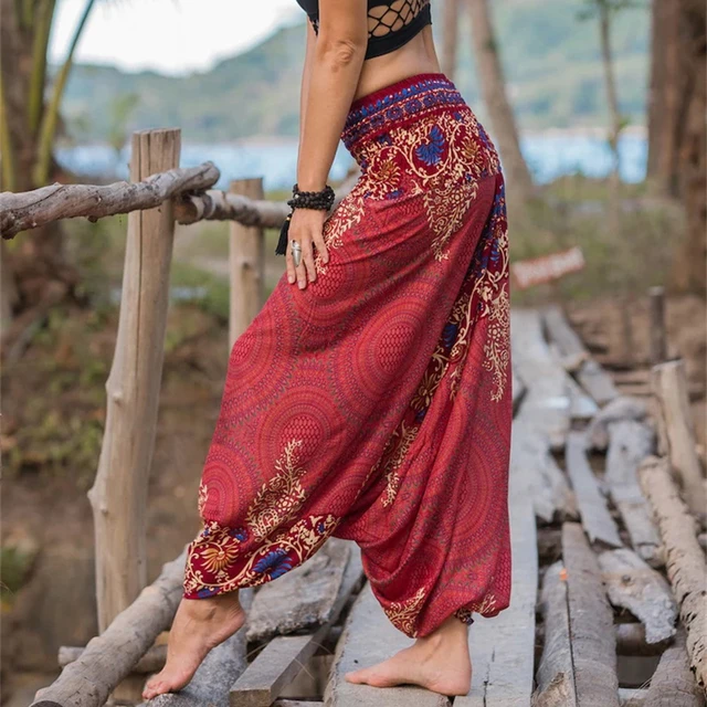 Pantalones bombachos para mujer de cintura alta, pantalones hippie de  pierna ancha de talla grande, Fernando Pantalones de pierna ancha para mujer