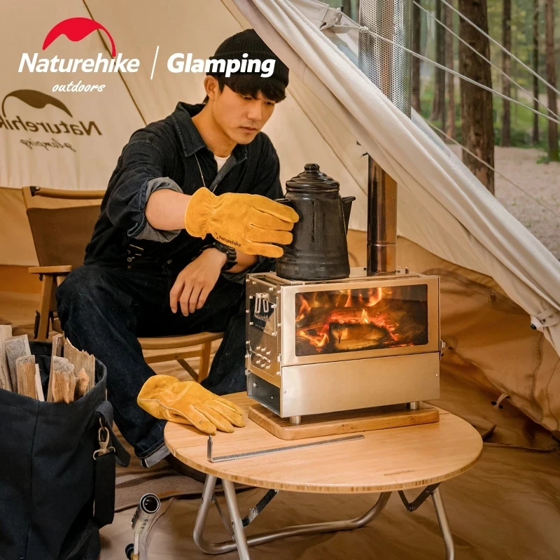 Naturehike Desktop Wood Stove Removable Thickened Stainless Steel Stove  Outdoor Camping Picnic Tent Heating Stove 1.8m Chimney