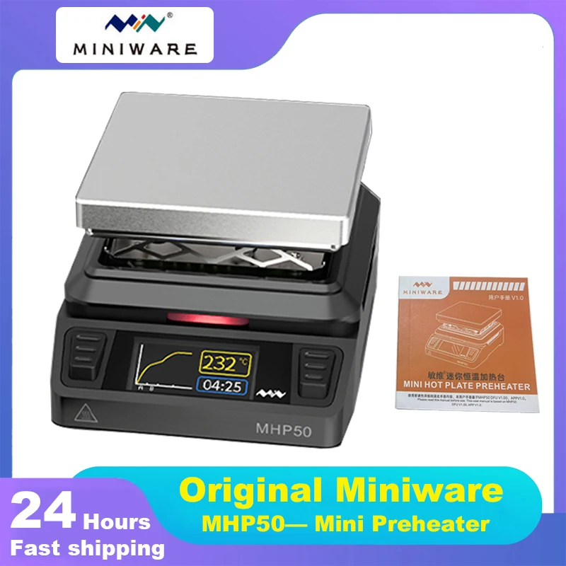 MINIWARE MHP50 Mini Hot Plate Preheater 50*50mm Heating Area Constant Temperature Heating Table 350℃ Intelligent Tool Electric Warming Tray