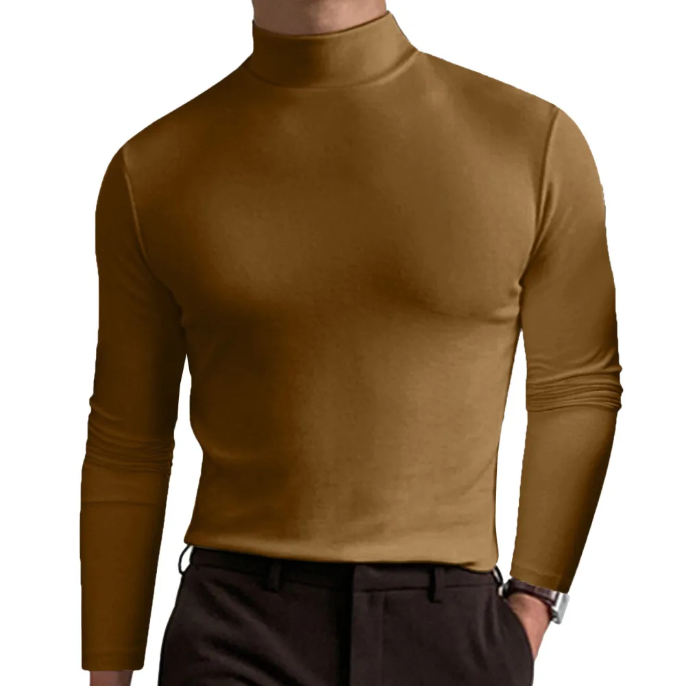 

Men Long Sleeves Shirt Trendy Turtleneck Slim Fit Pullover Tops Simple Solid Color Casual T-shirt For Daily Business Date