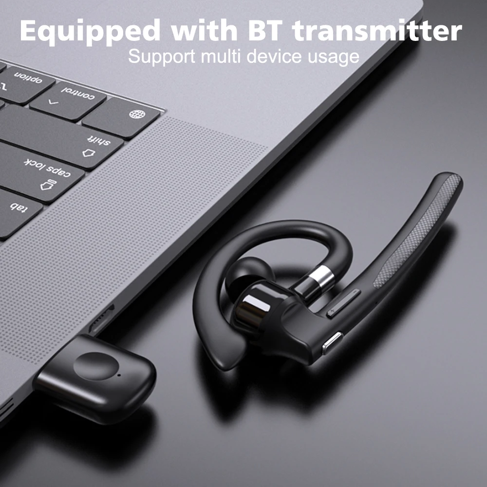 Wireless Headset Bluetooth 5.4 Ear-hook Single Ear Driving Headphone With Dual-Mic CVC8.0 Noise Cancelling Handsfree Earphones