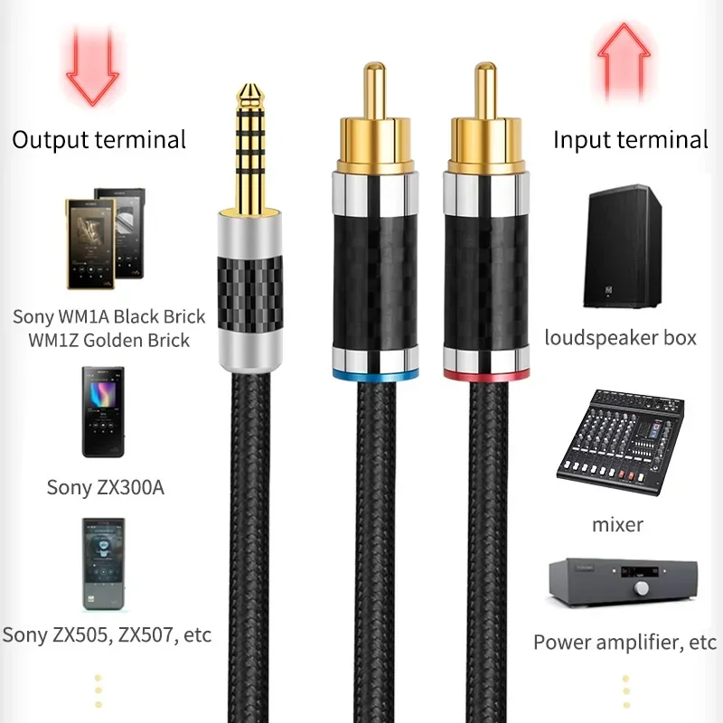 Premium Silver-Plated 4.4mm to 2RCA Hi-Fi Audio Cable for Enhanced Sound Quality