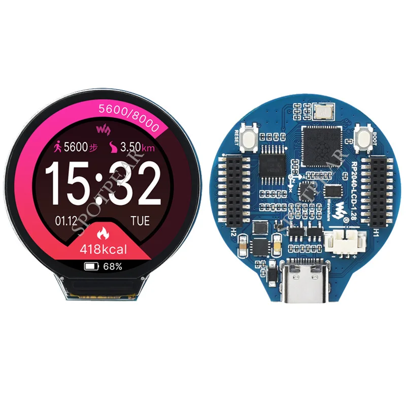 Raspberry Pi-rp2040 Development Board Onboard Round Lcd Touch Display Screen Acelerômetro Giroscópio Sensores 1.28 - Imagem 2