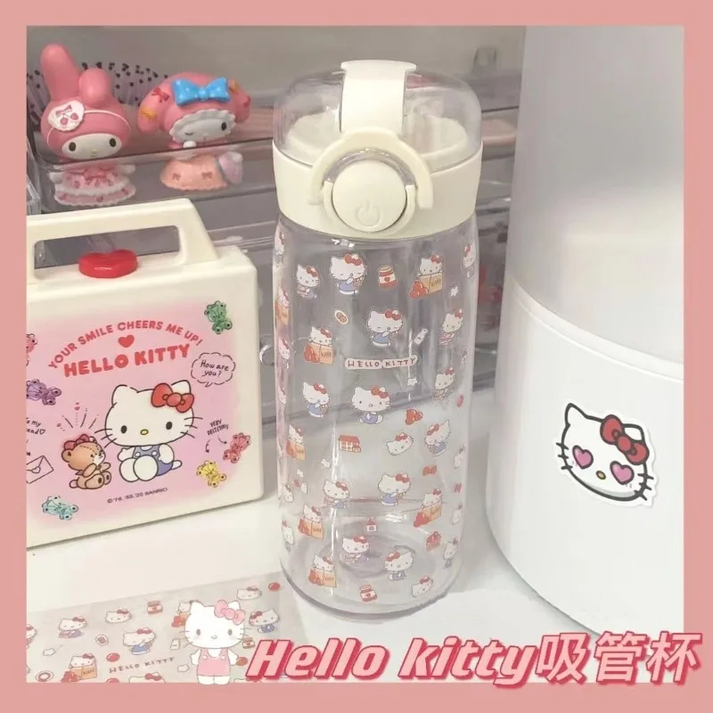 

450 мл Sanrio Y2K Hello Kitty бутылка для воды Kuromi Cinnamoroll прозрачная соломенная чашка Мелодия бутылка для воды Diy Наклейка пластиковые чашки