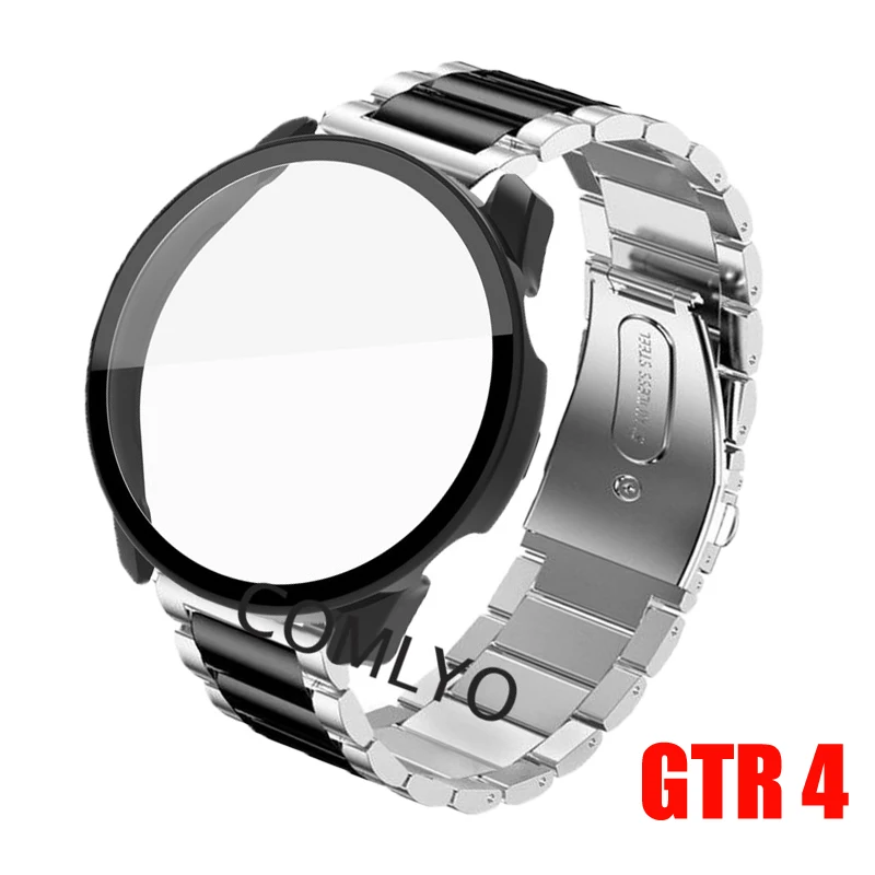 

For Amazfit GTR 4 Case PC+Tempered Glass Screen Protector Cover Bumper Shell Cases Stainless Steel Strap GTR4 Bracelet Band Belt