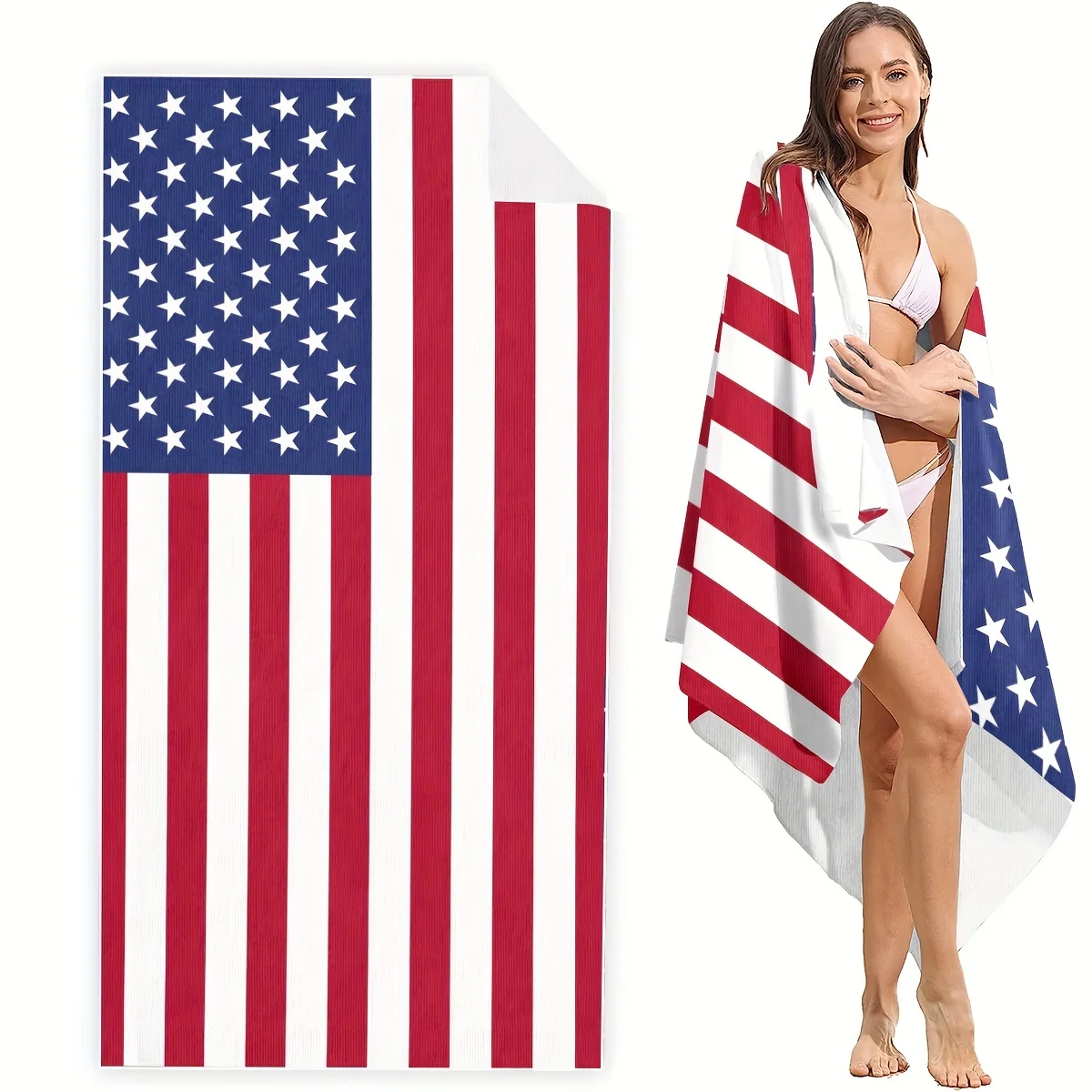 American flag pattern oversized beach towel, quick-drying bath towel, suitable for outdoor swimming, gym and camping 2