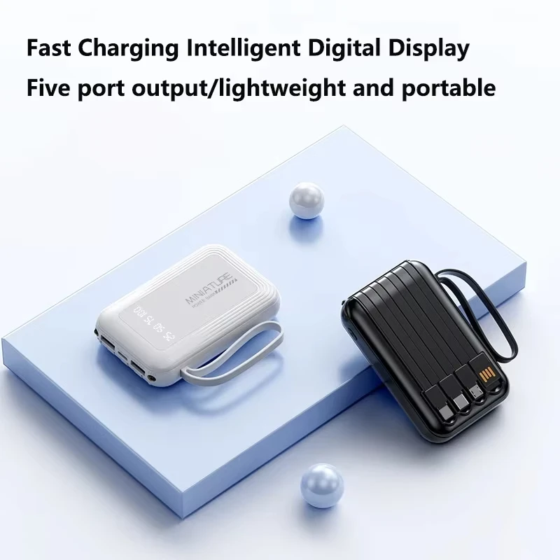 레노버 500000mAh 미니 보조배터리 초고속 충전 내장형 4케이블 디지털 디스플레이 보조배터리 아이폰 삼성 화웨이용