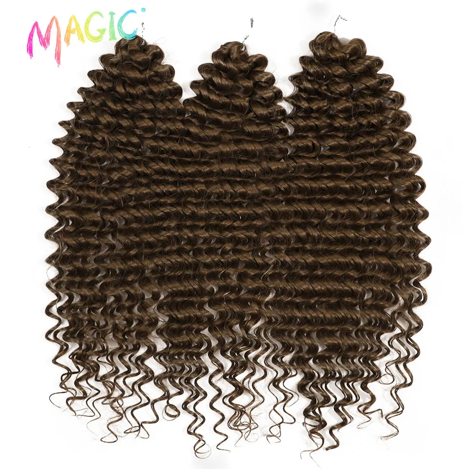 Magic 24 Inch Brown Blonde Deep Wave Synthetic Hair Bundles High Temperature Fiber Crochet Braiding Hair Extensions For Women