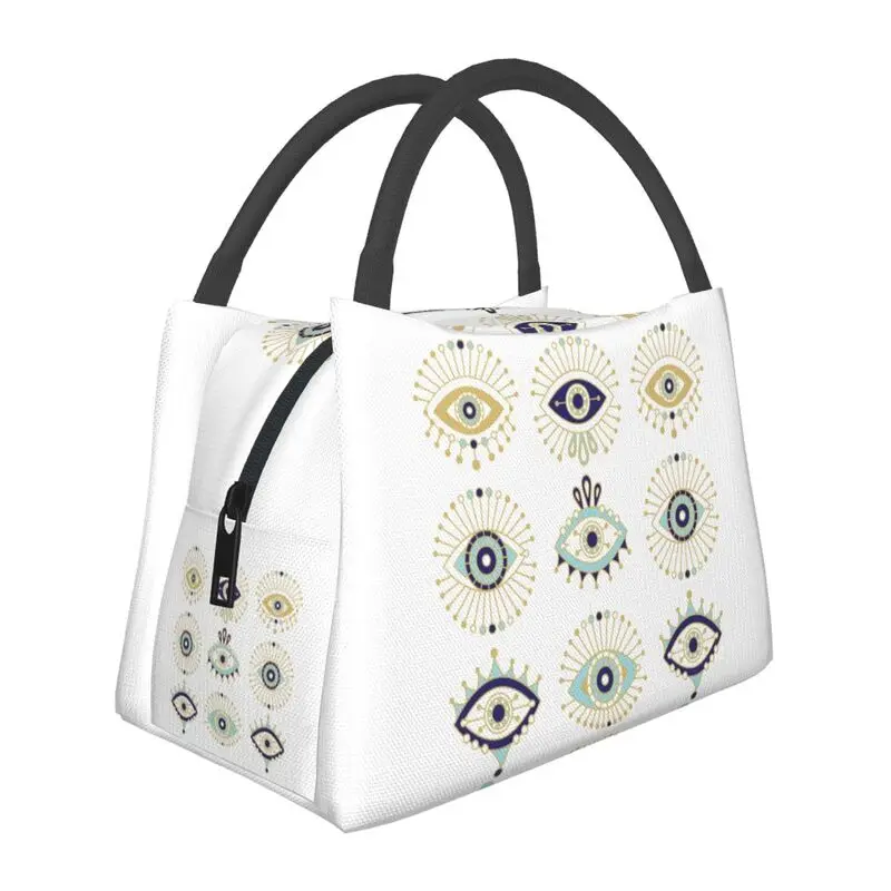 

Turkish Evil Eye On White Insulated Lunch Bag Nazar Amulet Hamsa Boho Bohemian Cooler Thermal Lunch Tote Beach Camping Travel