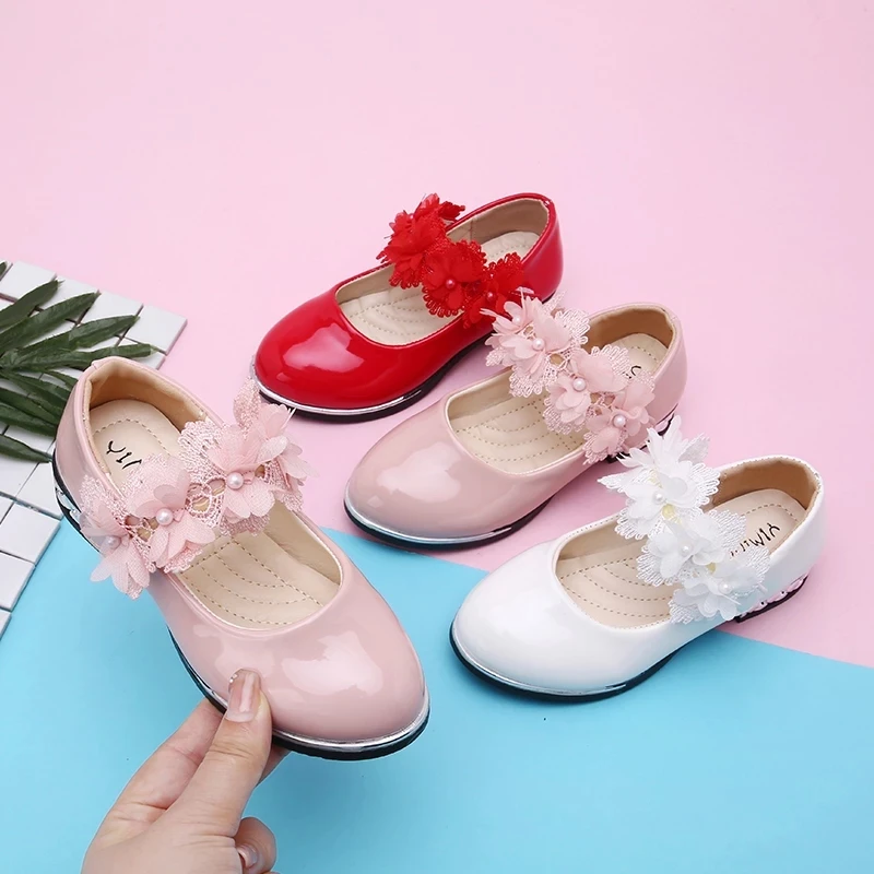 New Kids Shoes Girls Shoes Spring Autumn Princess Leather shoes Wedding Party for Girl Red pink White 3 4 5-14T
