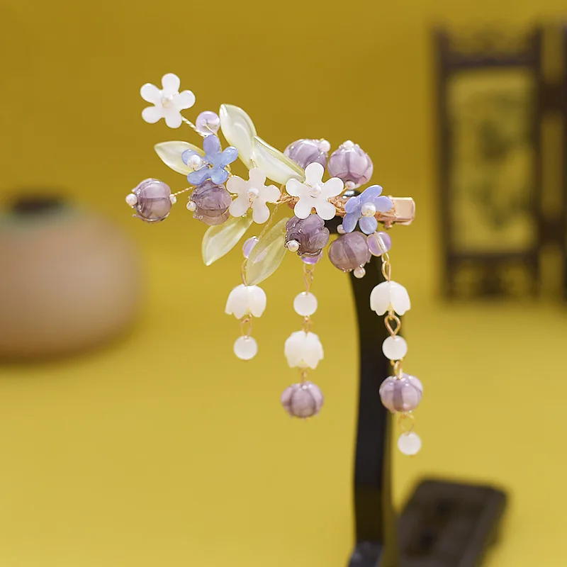 

Заколки Hanfu с фиолетовыми цветами, аксессуары для волос с кисточкой для подружки невесты, свадьбы, свидания, покупок