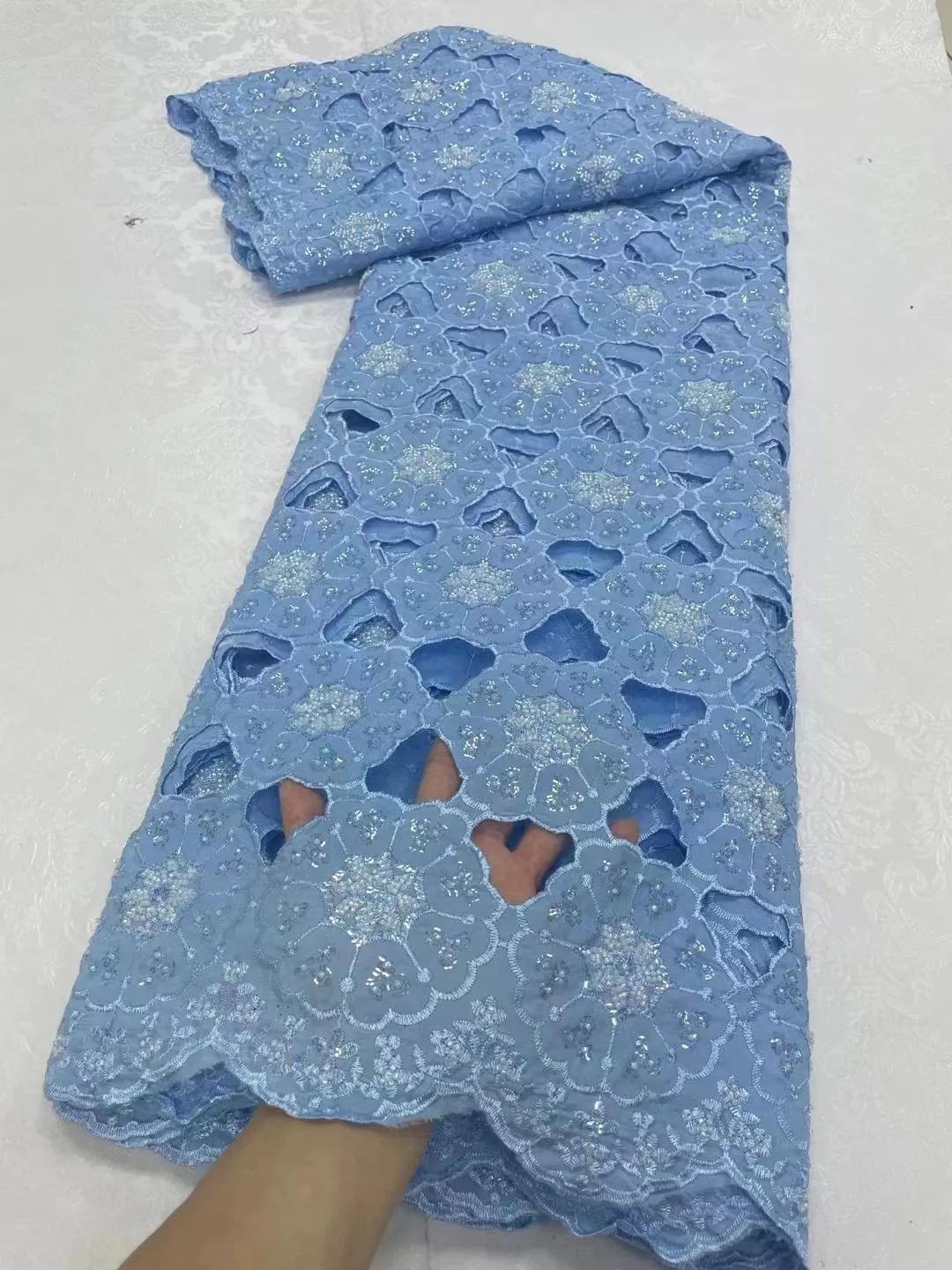 

Blue African Guipure Lace Fabric 2023 High Quality Flower Embroidery Nigerian Cord Lace Fabric For Women Party Dress Sewing