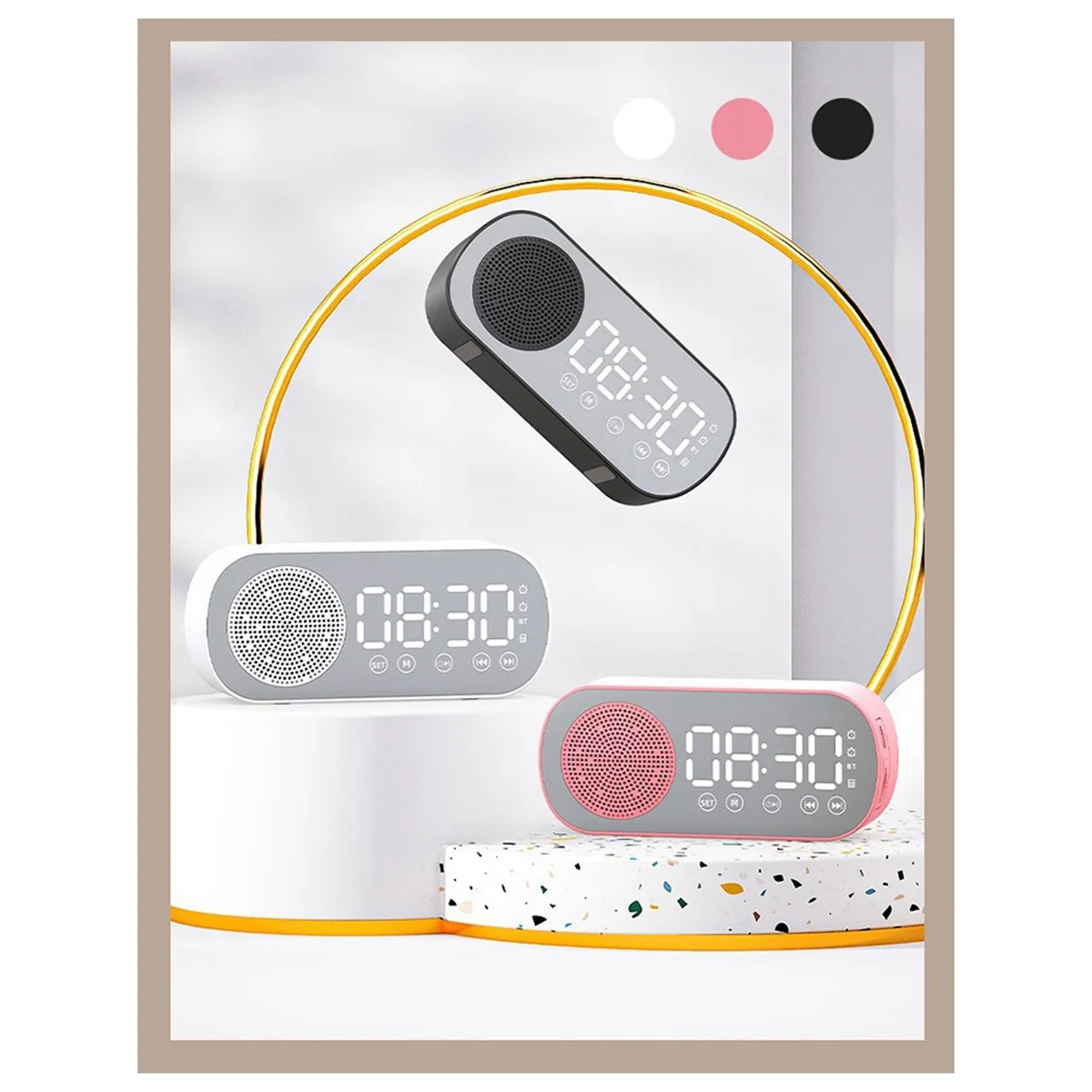 Wireless Bluetooth Speaker Clock Radio Dual Alarm Support TF Card Digital Alarm for Home Office Pink