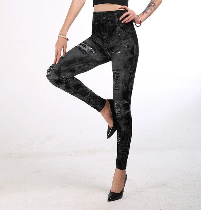 Women's Denim Printed Leggings Female Casual Clothing New Ladies Trousers Woman Fashion Skinny Pants