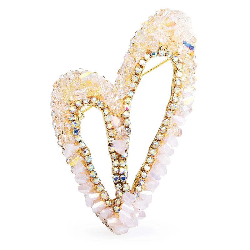 

Wuli&baby Luxury Hand Made Crytal Irregular Heart Brooch Pins For Women Jewelry New Year Valentine's Day Gift