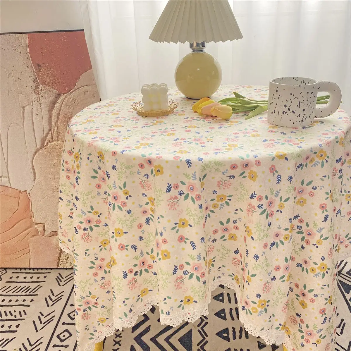 

Table Cloth Korea Retro Fragmented Flowers Flannel Cloth Pastoral Fabric Art Lace Rectangle Beautiful Home Textile